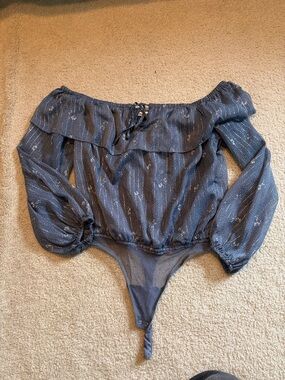 Abercrombie & Fitch Navy Off-Shoulder Long-Sleeve Bodysuit